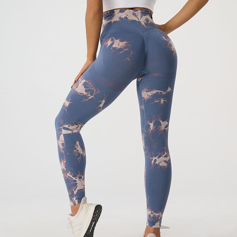 Summer seamless tie bleaching peach hip yoga pants high waist belly fitness pants women's running sports tight trousers wholesale