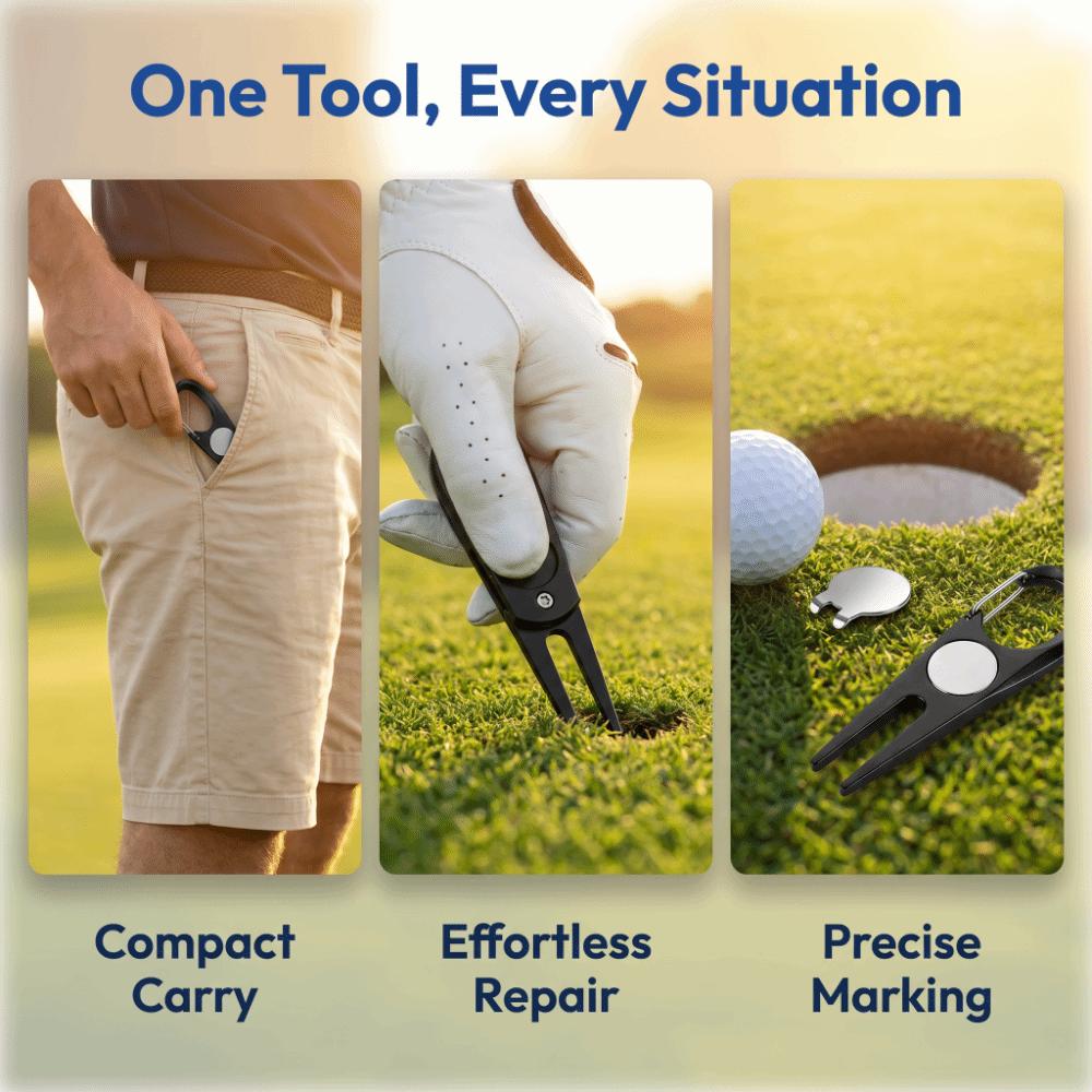 2PCS Stainless Steel Fork Golf Repair Tool Aluminum Alloy Shell Golf Divot Repair Kit Fairway Marks