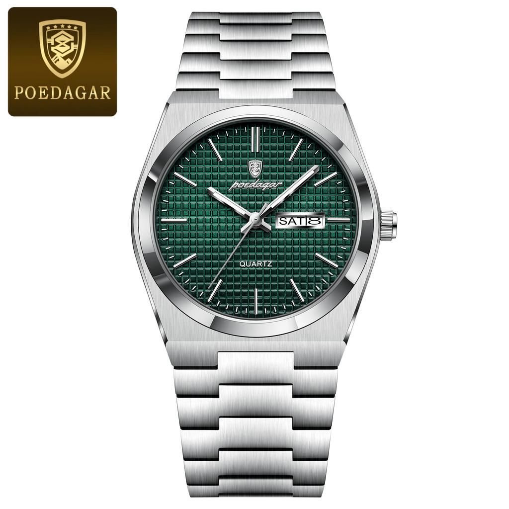 POEDAGAR Top Luxury Man Watch Waterproof Stainless Steel Men Wristwatch Luminous Date Week Fashion Business Quartz Men's Watches
