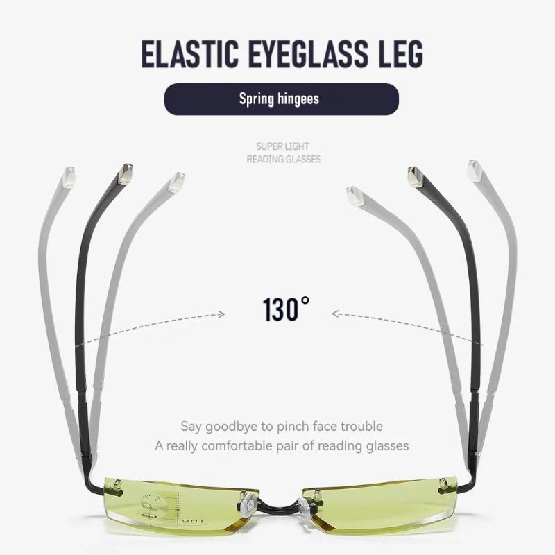 Retro Rimless Progressive Multifocal Reading Glasses Anti-Blue Light Presbyopia Glasses High Definition Night Vision Glasses