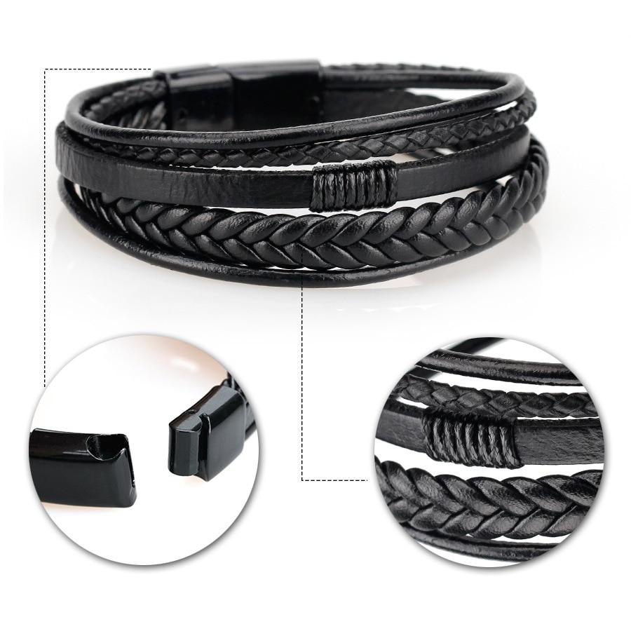 21cm Length Men Leather Rope Braided Bracelet Hot Sales Alloy Magnetic Buckle Bracelet