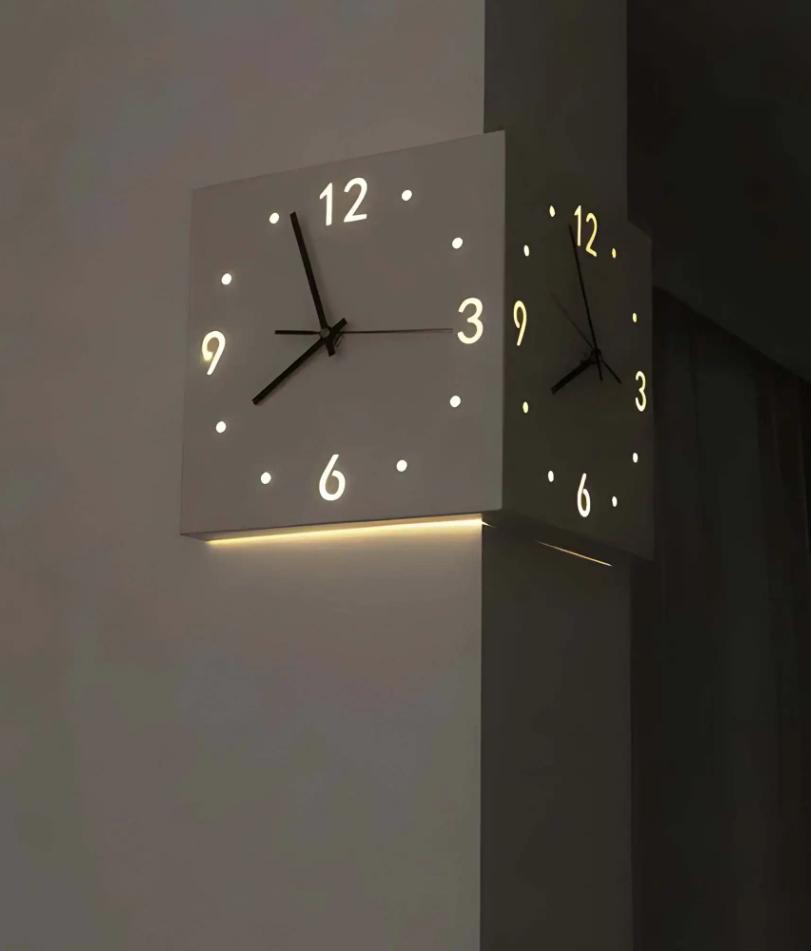 Corner Modern Wall Clock, Stylish Double-sided Luminous Wall Clock, Sensor Luminous Corner Wall Clock, Mute Wall Clock