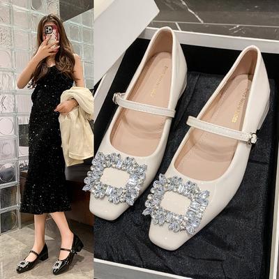Chaussures Mary Jane françaises talon épais talons hauts printemps 2025 avec jupe chaussures de fée chaussures simples à strass argentés à la mode