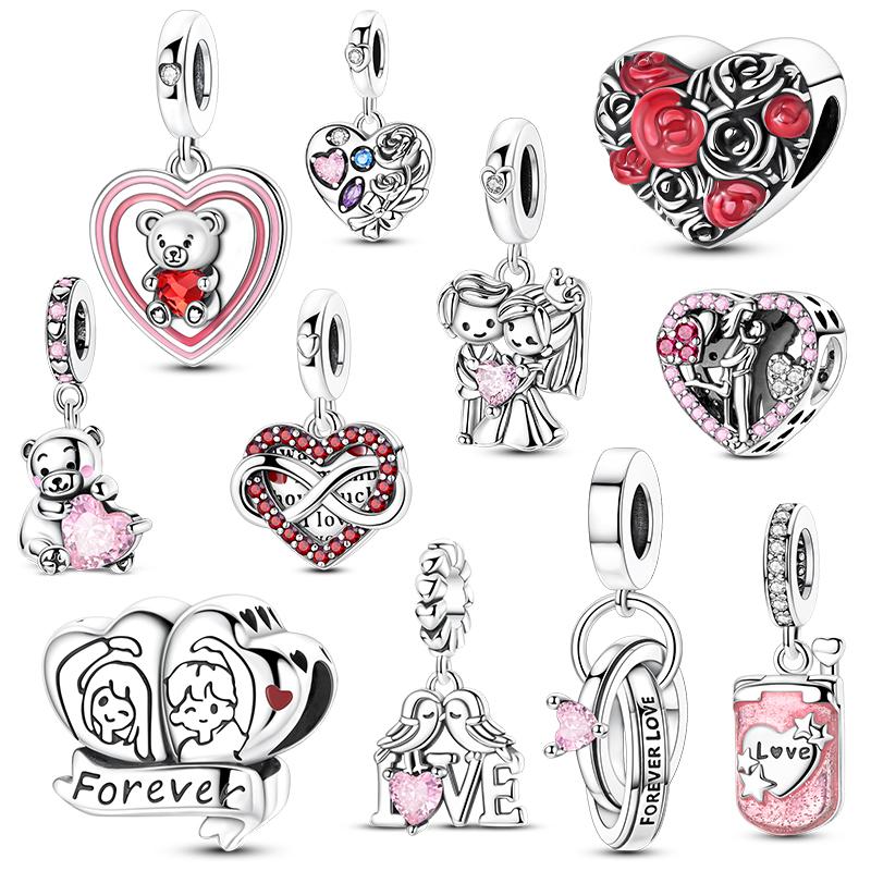 Valentine'S Day Charms Copper Beads Couple Lover Heart Original Pendnat Fit Bracelet Diy For Lady Jewelry Gift