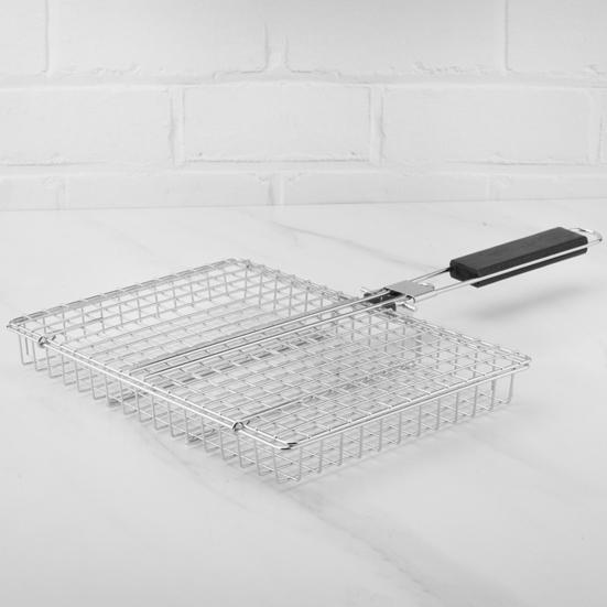 Grill Basket Foldable BBQ Grilling Removable Handle Basket with Stainless Steel Outdoor Cooking Camping Accessories