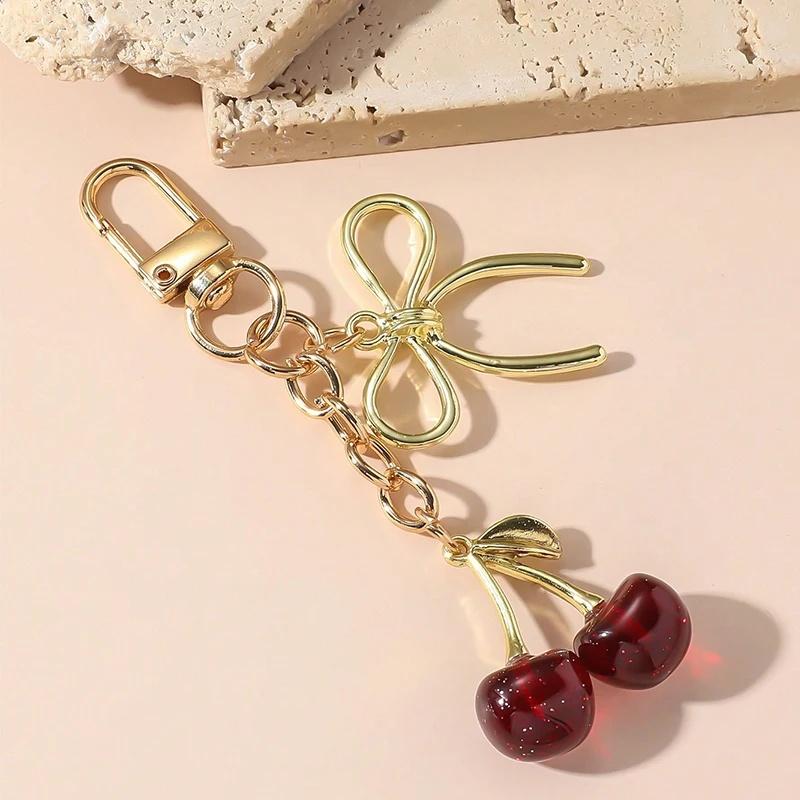 Red Cherry Pendant Keychain for Women Cute Bag Decoration Multifunctional Jewelry Car Key Accessories Trendy Charm Keyring