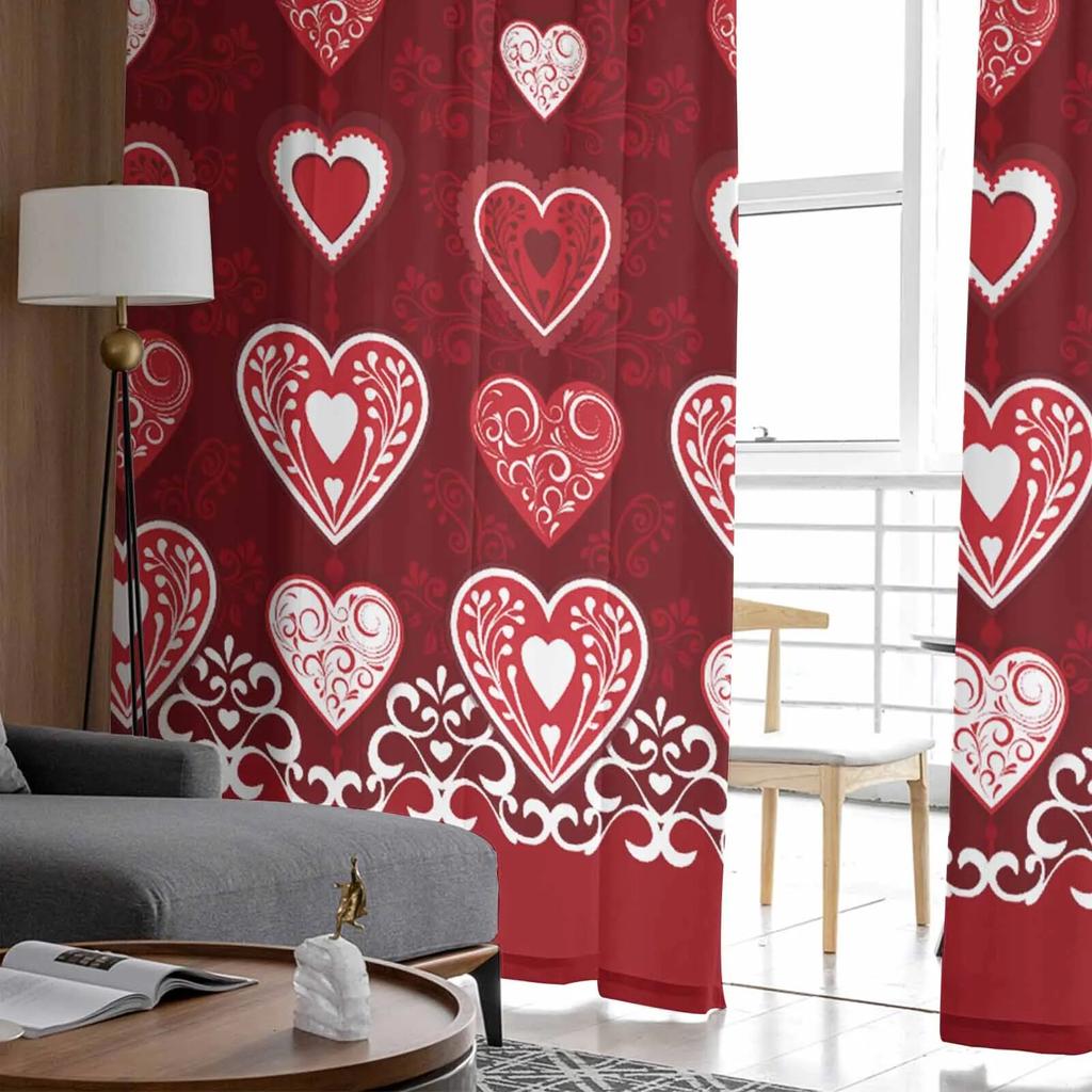 Valentinstag Liebe Romantik Festival Gardinen für Wohnzimmer Küche Fenster Vorhänge Schlafzimmer Tüll Voile Vorhänge