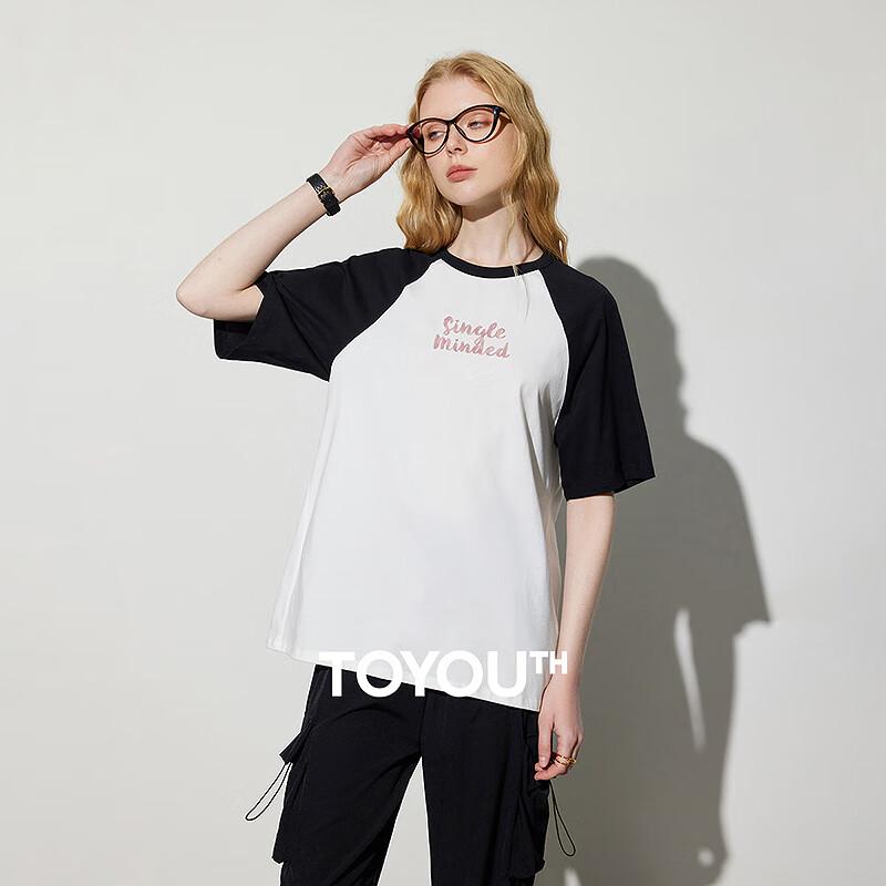 Chuyu Women s American Style Color-block Letter Raglan Sleeve T-shirt L