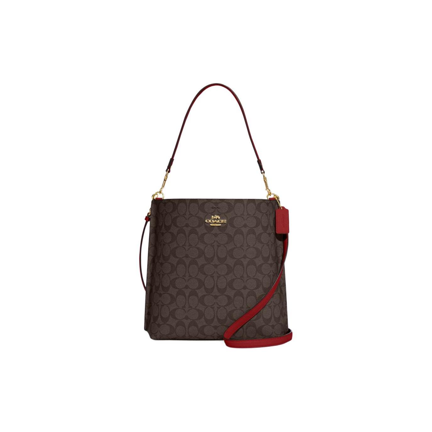 

Новая сумка-ведро COACH Mollie из канвы с покрытием и гладкой кожи, портативная сумка через плечо, сумка на плечо, большого размера, женская, коричневая CA561-IMRVQ 29.2*9.7*27.9CM