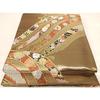 Used Heiwa-ya Kimono Rokutsu Style Fukuro Obi, Karaori Weave, Auspicious Flower and Butterfly Pattern, Gold and Silver Thread, Pure Silk,
