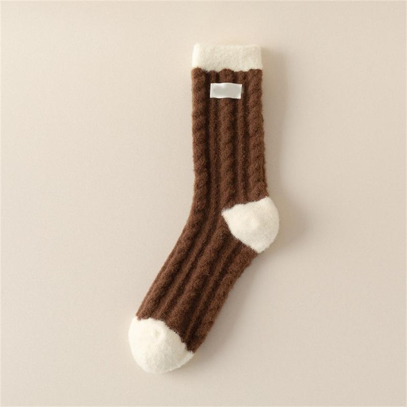 Women Twist Jacquard Fuzzy Plush Socks Winter Warm Color Block Striped Fleece Sleep Socks Thermal Floor Slipper Socks