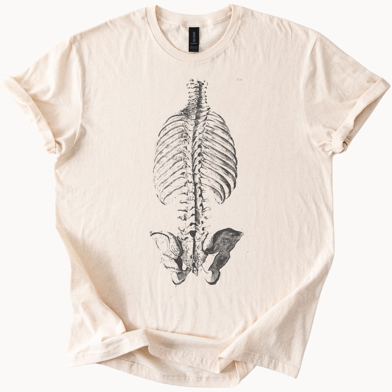 Skeleton Spine and Ribcage Graphic Anatomical T Shirt Skeleton Shirt Human Anatomy Tee Alternative Anatomical Art Soft Cream Shirt 100