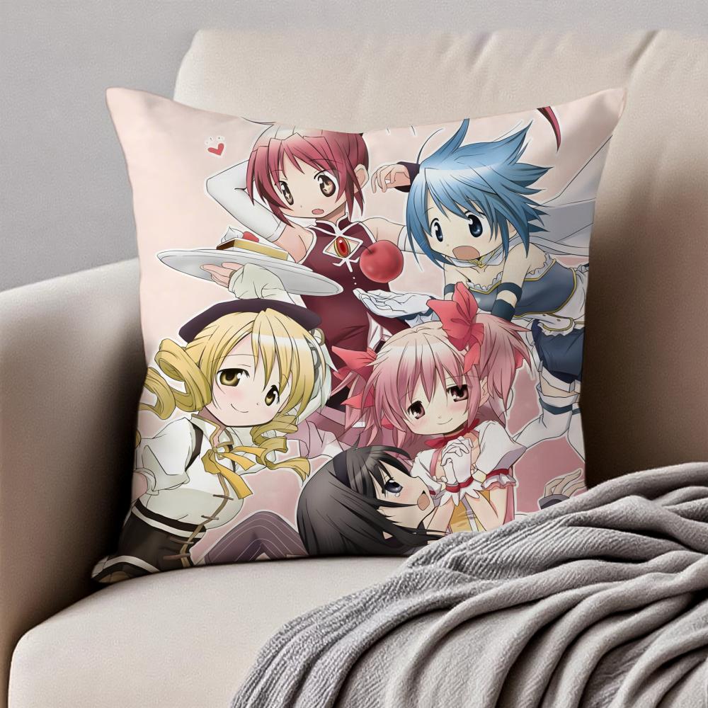 Anime DarkFantasy PPuella Magi Madoka Magica Cushion Cover Pillowcase Antidustmite Invisible Zipper Short Plush Sofa Cushion