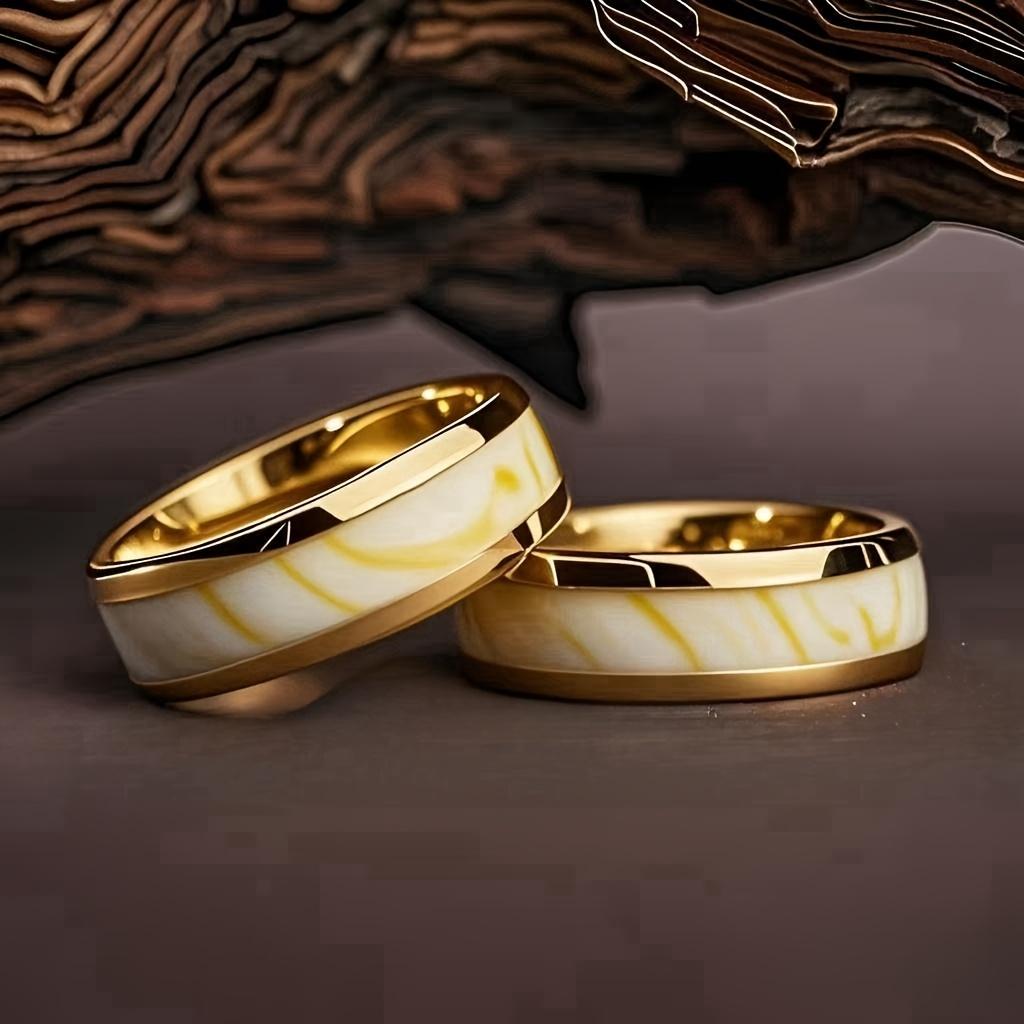 With White Abalone Shell Inlay Rings Trendy 8mm Gold Color Men Stainless Steel Ring for Men Women Wedding Jewelry Drop Shipping