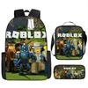 Roblox Retro Cartoon Backpack Set - Trendy 3-Piece Schoolbag for Kids