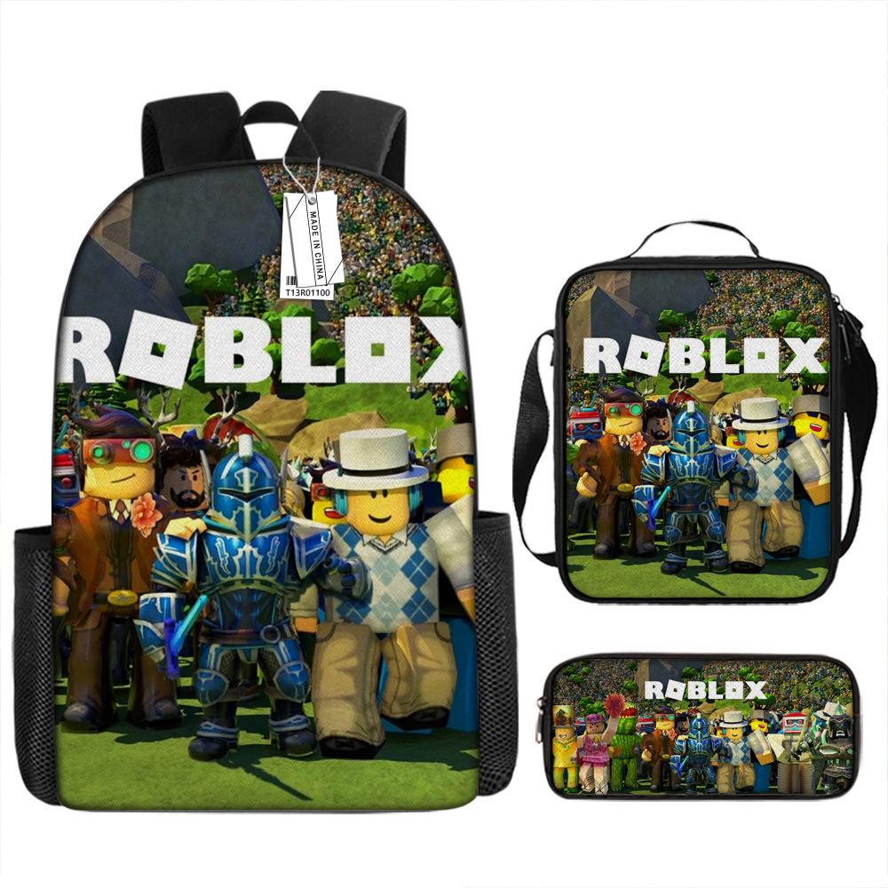 Roblox Retro Cartoon Backpack Set - Trendy 3-Piece Schoolbag for Kids