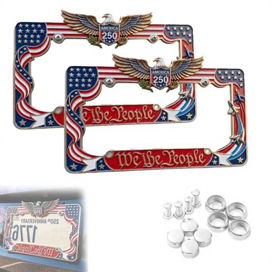 250th Anniversary Commemorative License Plate Frame, 1776-2026 Patriotic American Car Plate Frame, Universal License Plate Holder for Cars, Trucks,