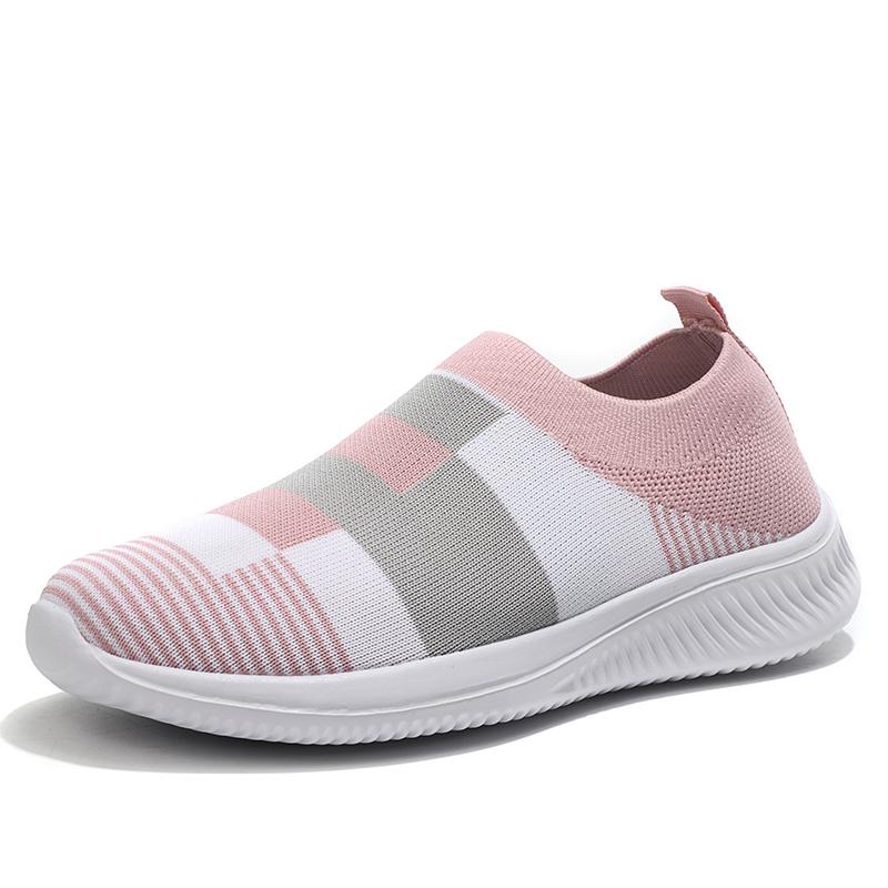 Light Breathable Women's Flats Knitted Mesh Running Sports Shoes Slip-on Walking Loafers Mother Shoes