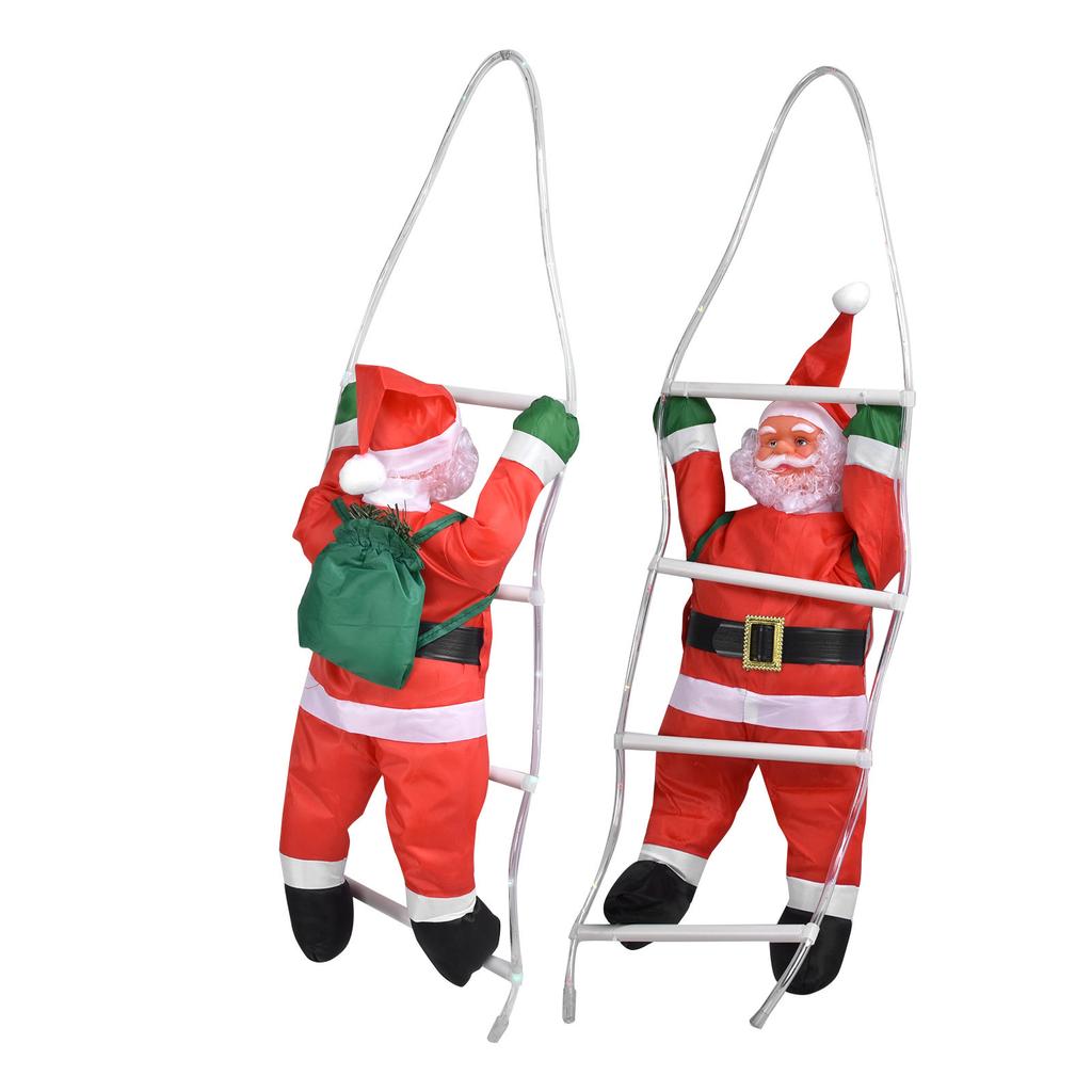 LED Santa Claus šplhající po provazovém žebříku Vánoční ozdoba na vánoční stromek, domovní dveře