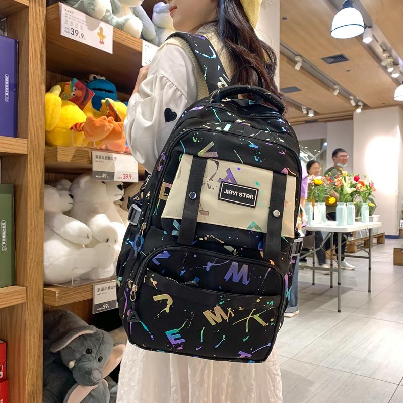 Women's Large Capacity Backpack Student Letter Print Schoolbag