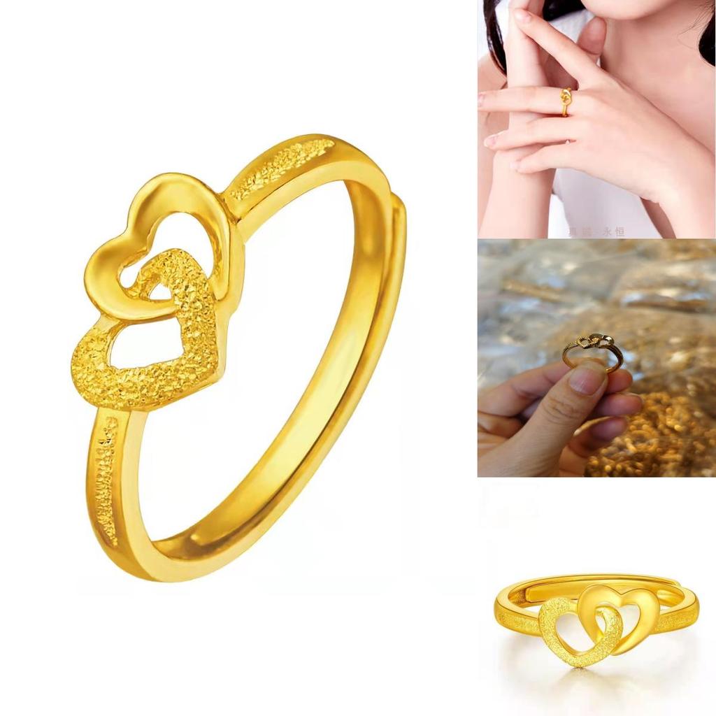 Chic Gold-plated Double Heart Ring Adjustable And Charming Heart Design Perfect For Women's Fashion