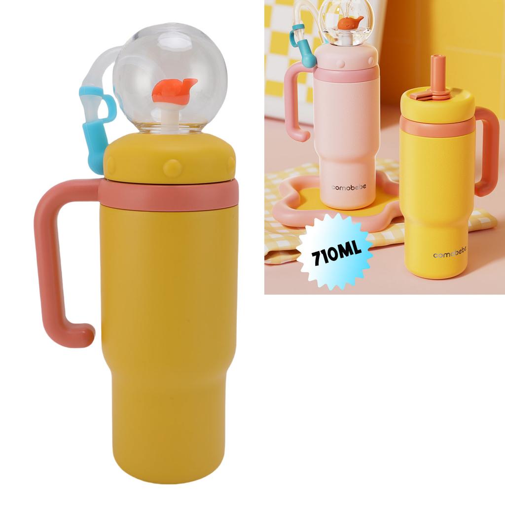 Isolierte Wasserflasche Walbrunnen Auslaufsicher Edelstahl 710ML Wasserflasche Silikonstrohhalm mit Griff für die Schule