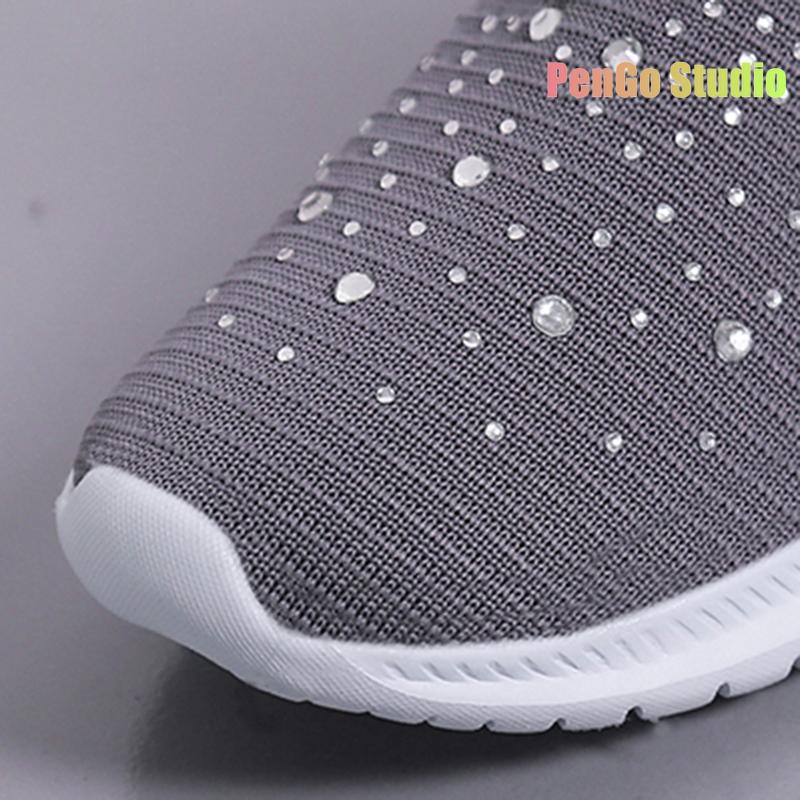 9 Colors Rimocy Shining Crystal Flats Women Spring Breathable Knit Platform Sneakers Woman Comfortable Soft Bottom Non -Slip Sports Shoes