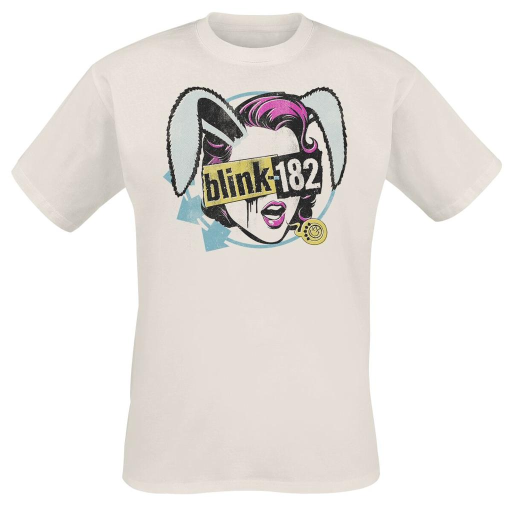 Blink182 Bunny Ears Girl Logo Print Cotton TShirt Pop Punk Streetwear Unisex Crew Neck Short Sleeve Tee