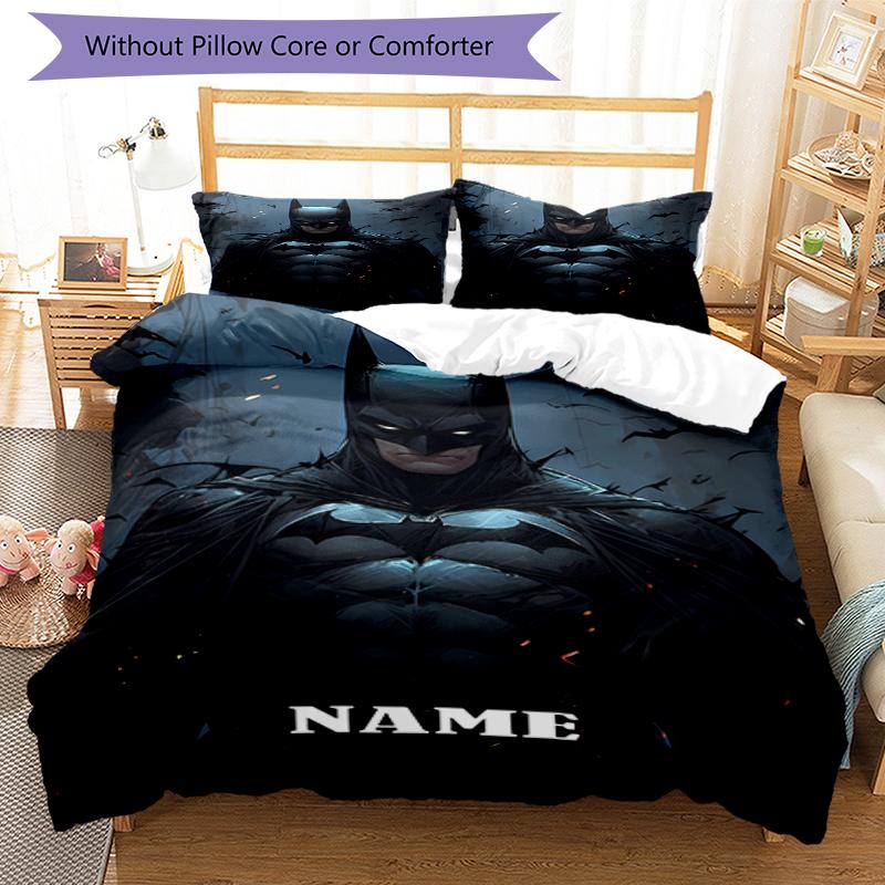 Juego de Ropa de Cama de Batman con Nombre Personalizado de 3 Piezas, Cierre de Funda Nórdica Incluye 1 Funda Nórdica y 2 Fundas de Almohada, Suave y Cómodo para Todas las Estaciones.