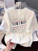 Womens YK Style Tshirt with Dropped Notes Personalized Patterns Simple Round Neck Comfortable Short Sleeves Trendy Top
