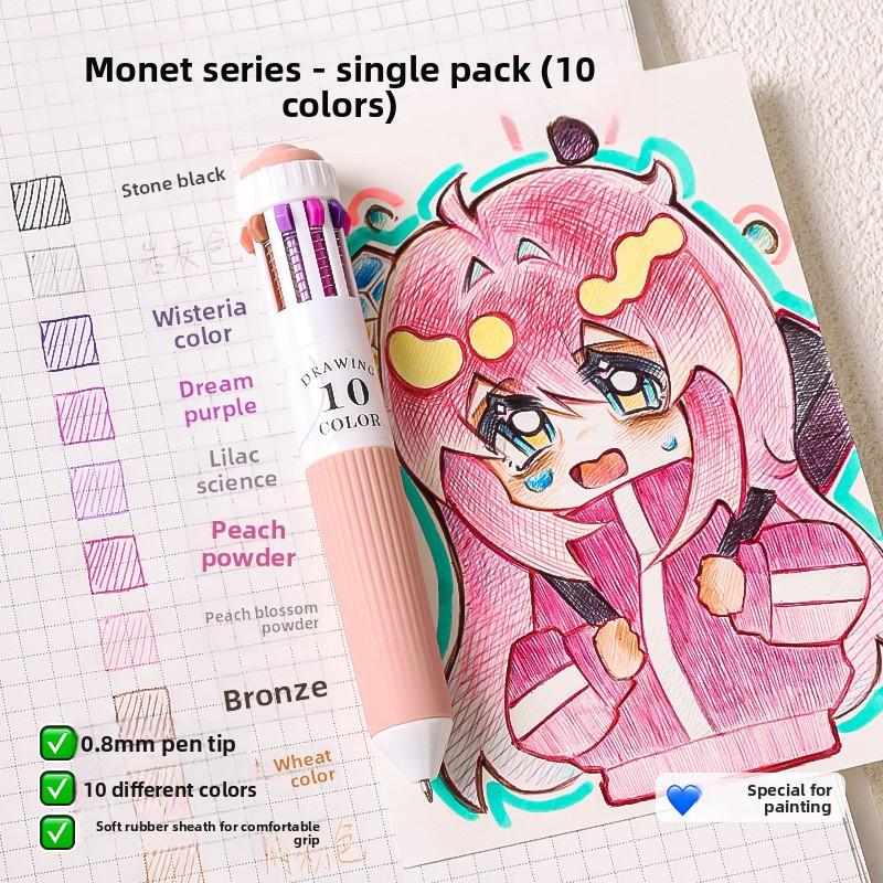 Drawing-specific Ballpoint Pen Labeled Notebook with Press-down Cartoon Soft Grip Colored Pen for Students