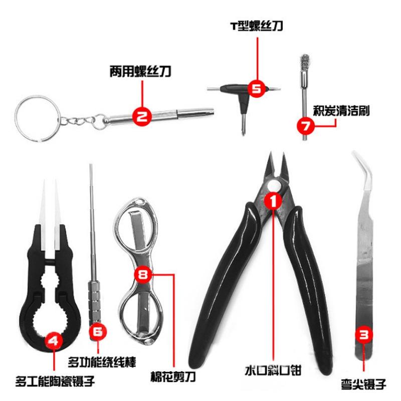 X9 Mini Vape Kit de instrumente pentru sârmă de încălzire a bobinei DIY Pensetă pentru pungă Clești Kit de încălzire pentru sârmă Bobina jigg înfășurare