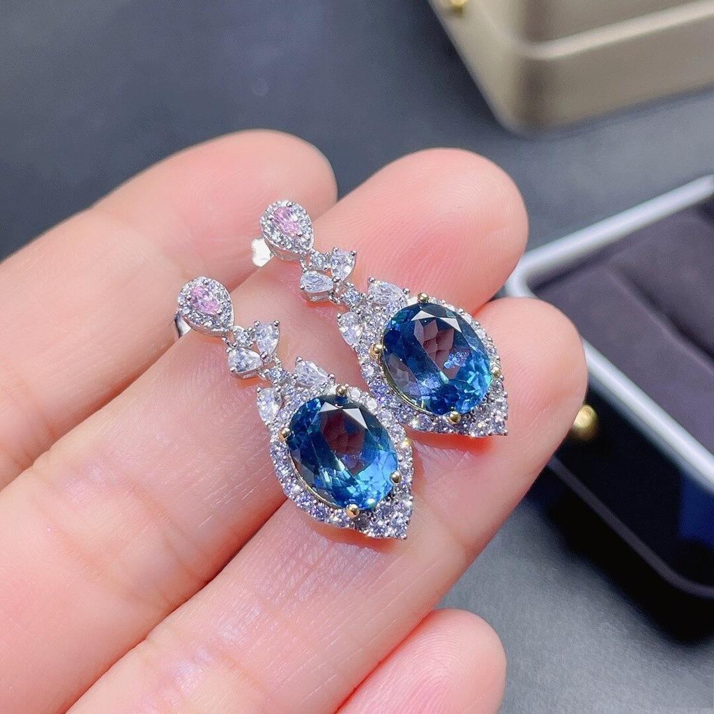 100% Natural Sapphire Earrings Genuine 925 Sterling Silver Earring Exquisite Gifts For Women Luxury Bridal Wedding Jewelry