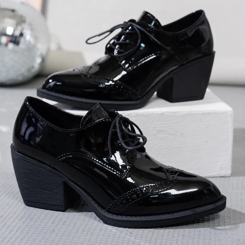 Pointed Toe Women's High Heeled Shoes Lace Up Heeled Loafers Shoes Spring 2025 Trend New Chunky Pumps Classic Sandalias De Mujer