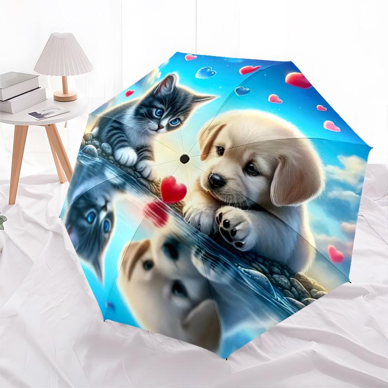 1pc Dog Lover Cute Pet Chihuahua VIP Border Collie Dog Umbrella Portable Folding Umbrella Iron Frame Hole Bone Structure Outdoor Home Umbrella H2