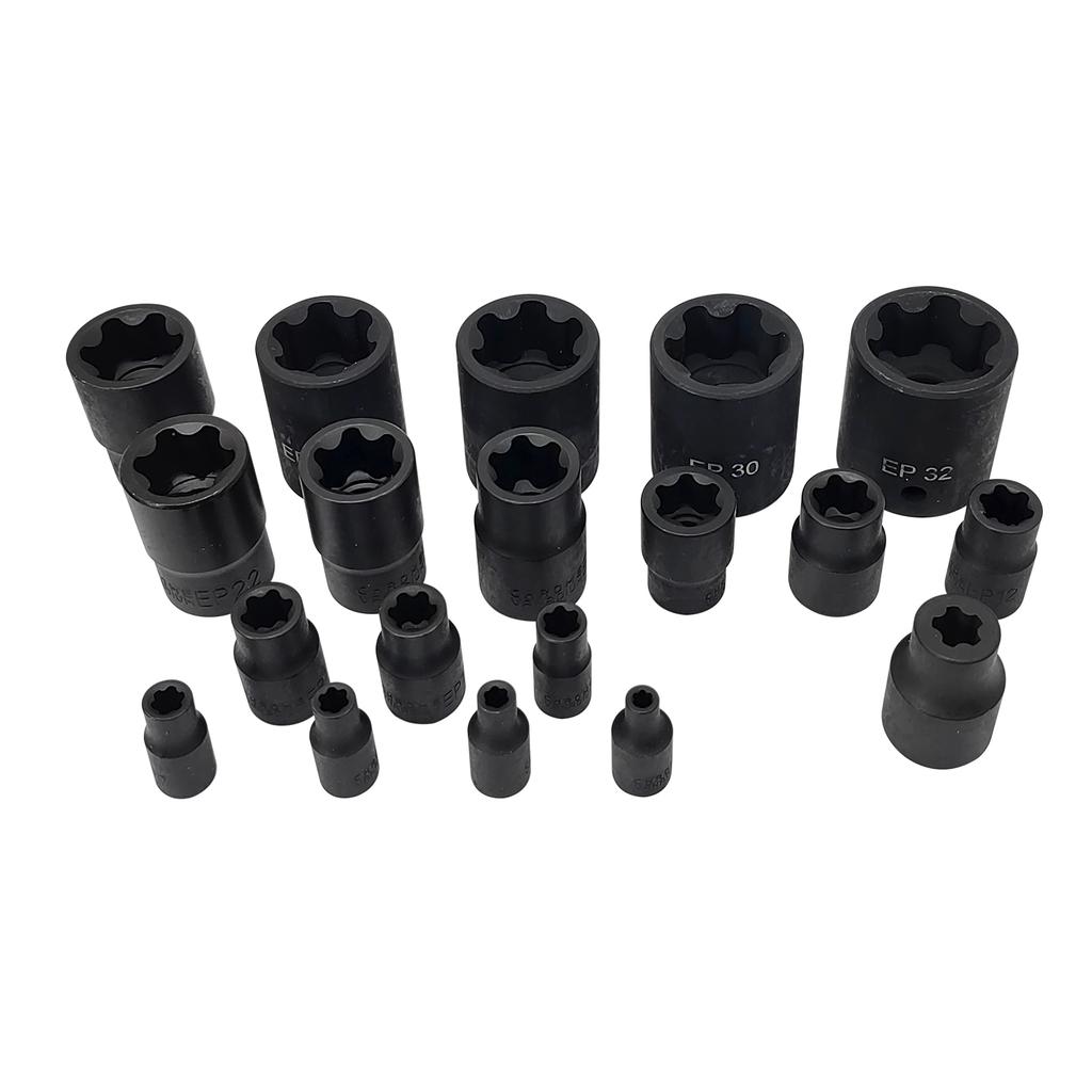 EP Socket Sets 19 PCS CR V 1 4in 3 8in 1 2in Drive Female External Torx Star Socket Set EP4 EP32