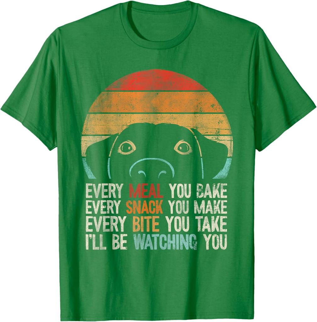 Funny Dog Watching You Eat Retro Sunset Labrador Retriever Graphic T-Shirt Casual Cotton Tee
