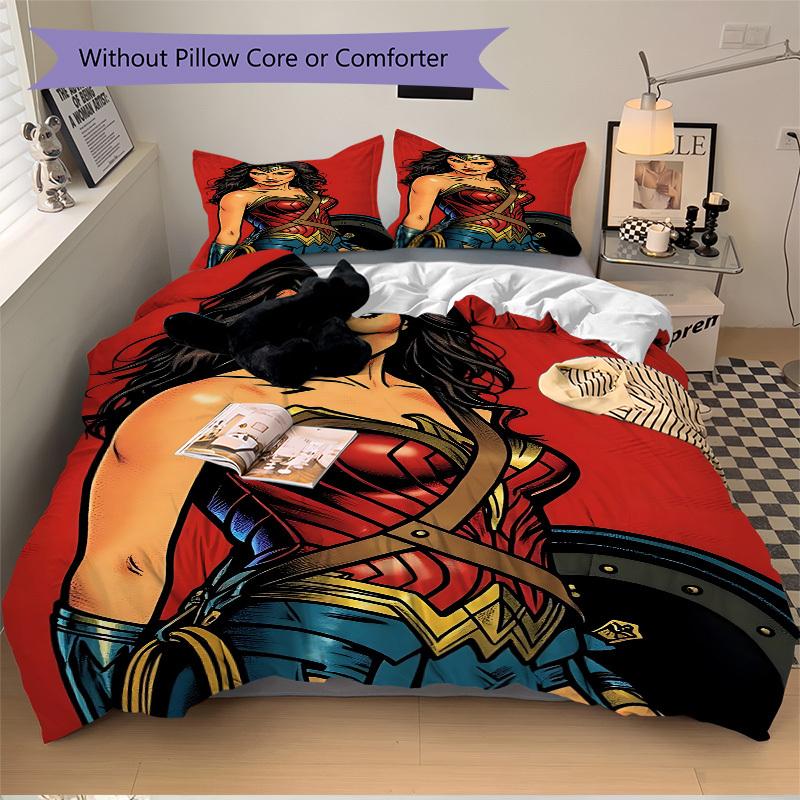 3pcs Wonder Woman Cover Set,Soft Comfortable Duvet Cover,Guest Room (1*Duvet Cover + 2*Pillowcases, Without Core) yy251024098