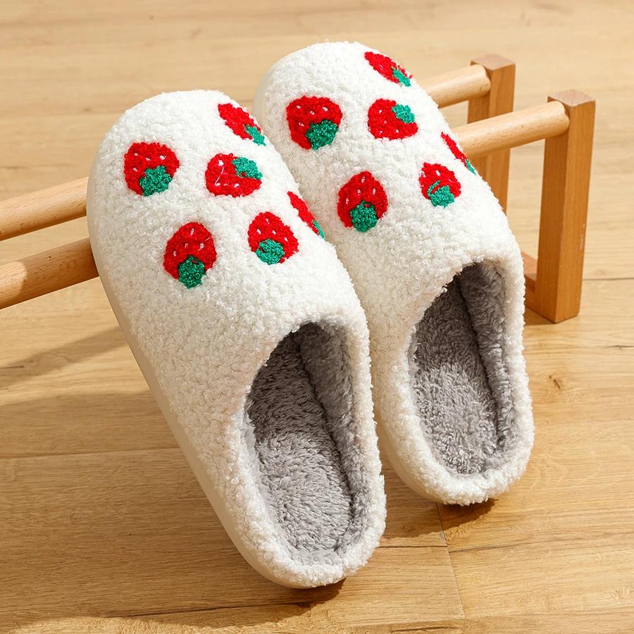 

Fashion Cute Avocado Women Slippers Winter Warm Indoor Fruit Cartoon Funny Soft Non-slip Slipper Cherry Strawberry Comfy Cotton Shoes 37-38 земляничный