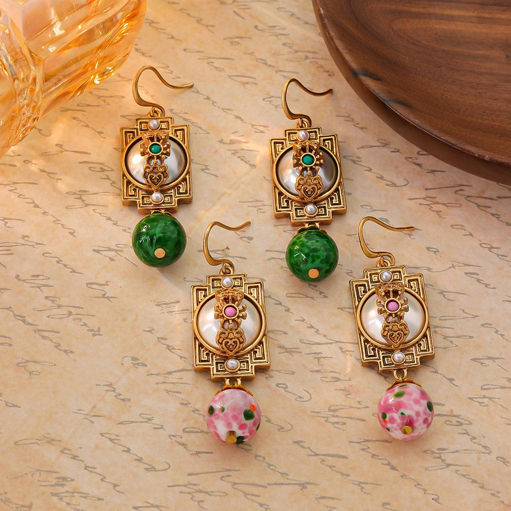 Mittelalterliche Ohrringe Palaststil Alte Farbige Glasur Jade-Schnur Vintage China-Chic Fortgeschrittener Sinn Neues Chinesisch