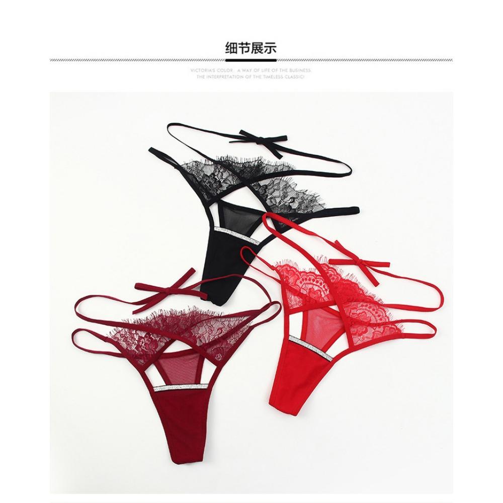 Pure Desire To Wear Eyelashes Lace Edge Panties Women's High-end Sense Hollow Lace-up, Flash Temptation, Sexy Thong Inside