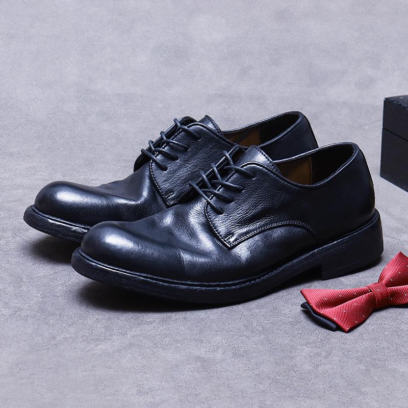 Móda Nové Pravá Kůže Ručně šité Goodyear Lehký Luxus Velká Hlava Kožené Boty Podrážka z Pravé Kůže Kulatá Špička Britské Hovězí Kožené Boty