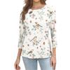 Women's Casual Round Neck Three Quarter Sleeve T Shirt Autumn Print Lightweight Soft Fabric Comfortable Fit Relaxed Style