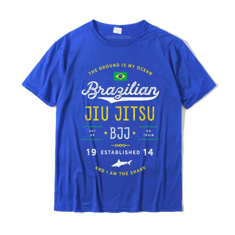 Summer Men's BJJ Jiu-Jitsu Ocean Shark Pattern Printed T-shirt, 100% Cotton Loose, Comfortable and Trendy Clothing