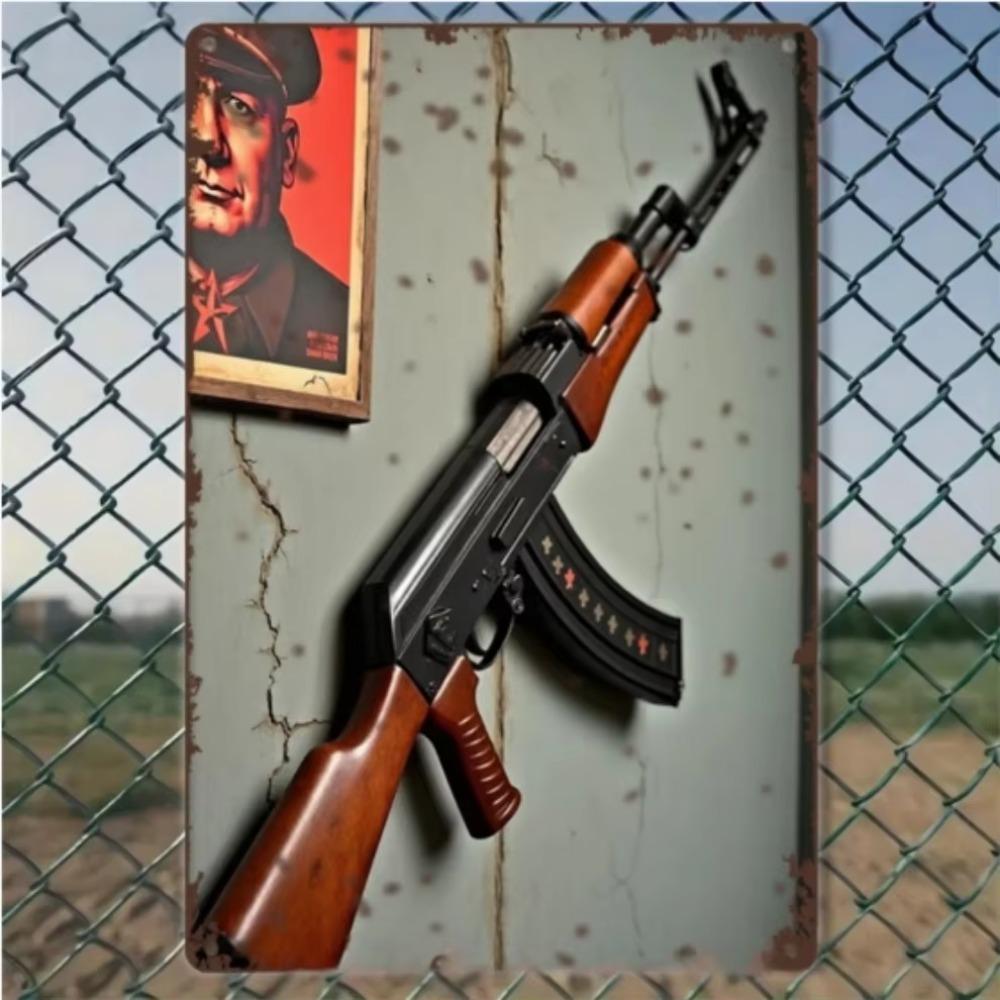 Vintage AK47 Metal Sign Military Wall Decor Art 8x12 Inch
