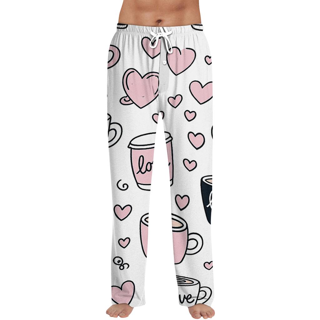 Men's Valentine's Day Printed Drawstring Long Pants Casual Pajamas