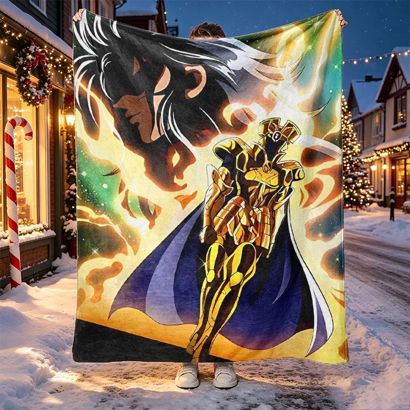 Saint Seiya Pattern Blanket for Home Decoration, Bed, Sofa, Car Travel, Camping, Suitable for All Seasons, Birthday Christmas Gift