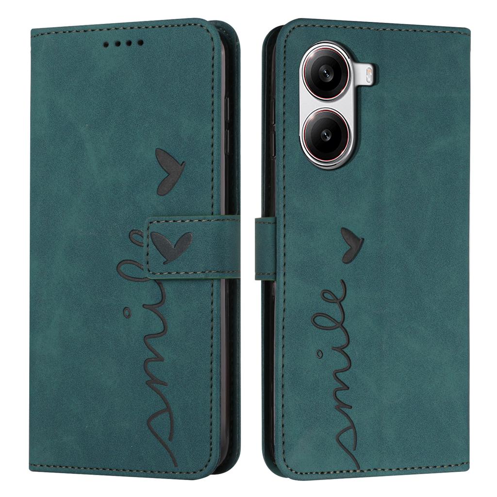 For Xiaomi Redmi Turbo 4 5G/Poco X7 Pro 5G Case Viewing Stand PU Leather Phone Cover Imprinted Heart Pattern