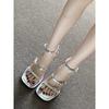 Fashion Diamond-style Sandals for Women, 2025 New Summer, Silver Square Toe, One-line Buckle, Thick-heeled High Heels
