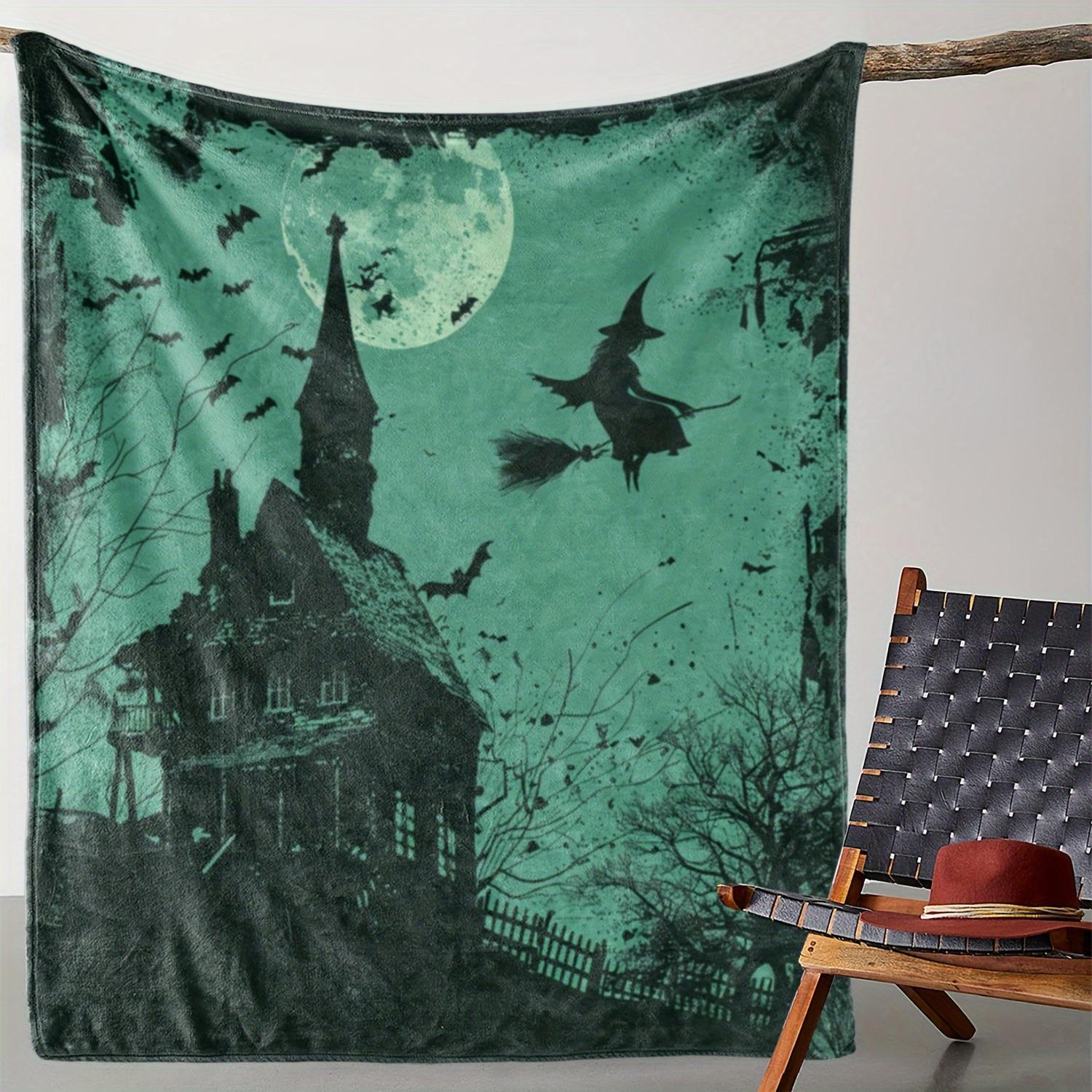 Vintage Witch Castle Blanket - Halloween Print Soft Flannel Throw 70x100cm